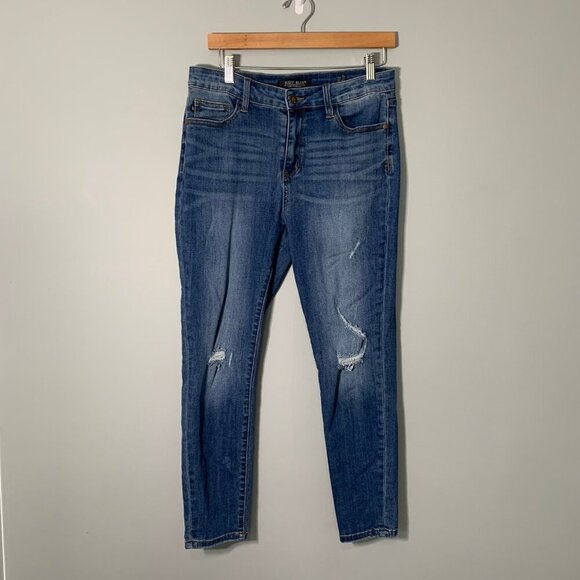 Judy Blue Denim - Judy Blue relaxed fit ankle lightly distressed skinny stretch denim jeans‎ pants